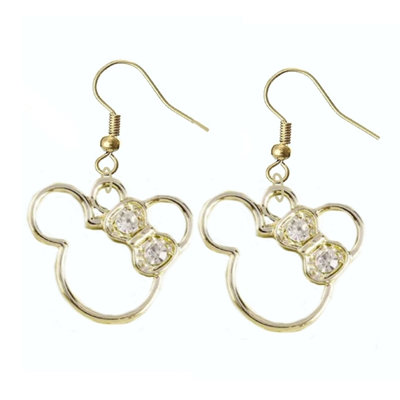 Golden Disney Hollow Minnie Mouse crystal bow earrings - Picture 3 of 6